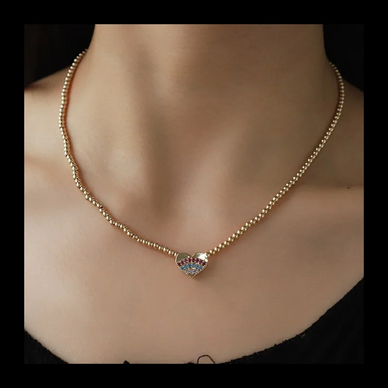 التصميم الأصلي الحب قلادة الماس الملونة مجموعة أزياء المرأة الصيف شعبية الأمازون الساخن بيع #2