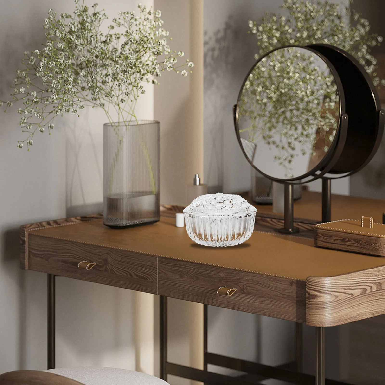 

Прозрачная винтажная европейская стеклянная шкатулка для украшений 285 мл с крышкой в виде розы, декоративный органайзер для колец, серег и памятных вещей