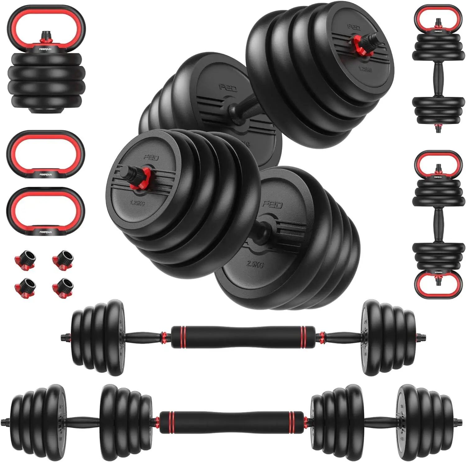 

Adjustable Dumbbells, 20/30/40/50/70/90lbs Free Weight Set with Connector, 4 in1 Dumbbells Set Used as Barbell, Kettlebells