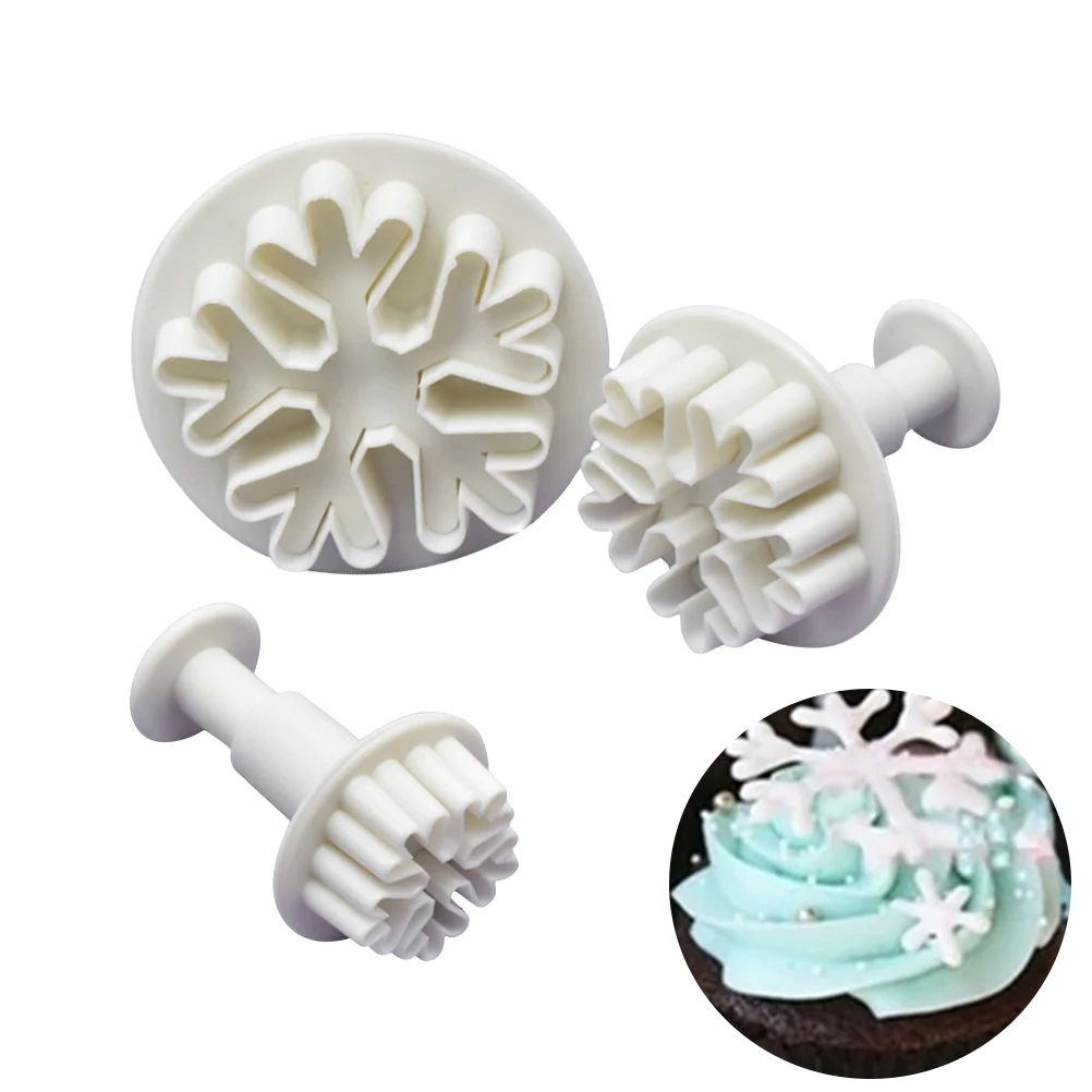 

3 Pcs Snowflake Spring Press Mold Cookie Cutters Biscuit Baking Embossing Molds Plunger Fondant Nonstick Reusable