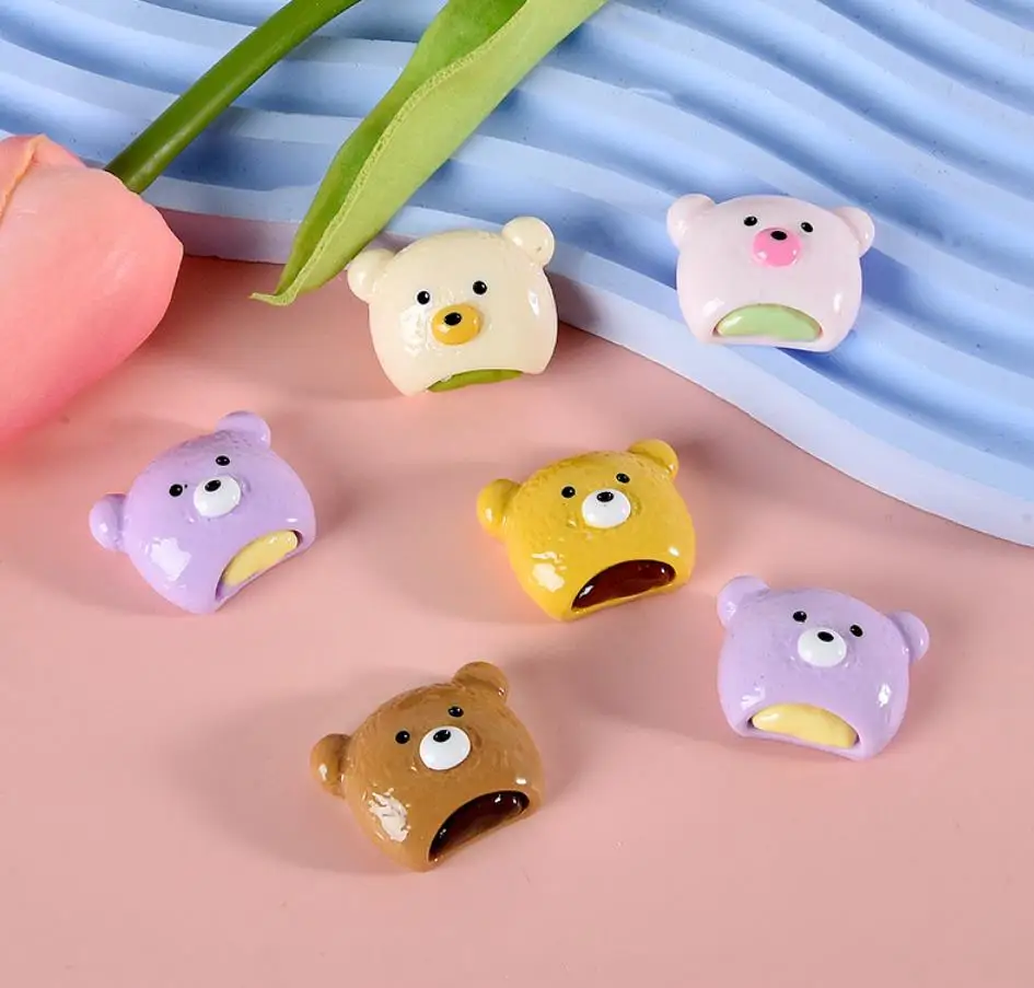 

100pcs Cute Mini Cartoon Bear Bread Puff Flat Back Resin Cabochon DIY Jewelry Hairpin Craft Decoration Dollhouse Accessories