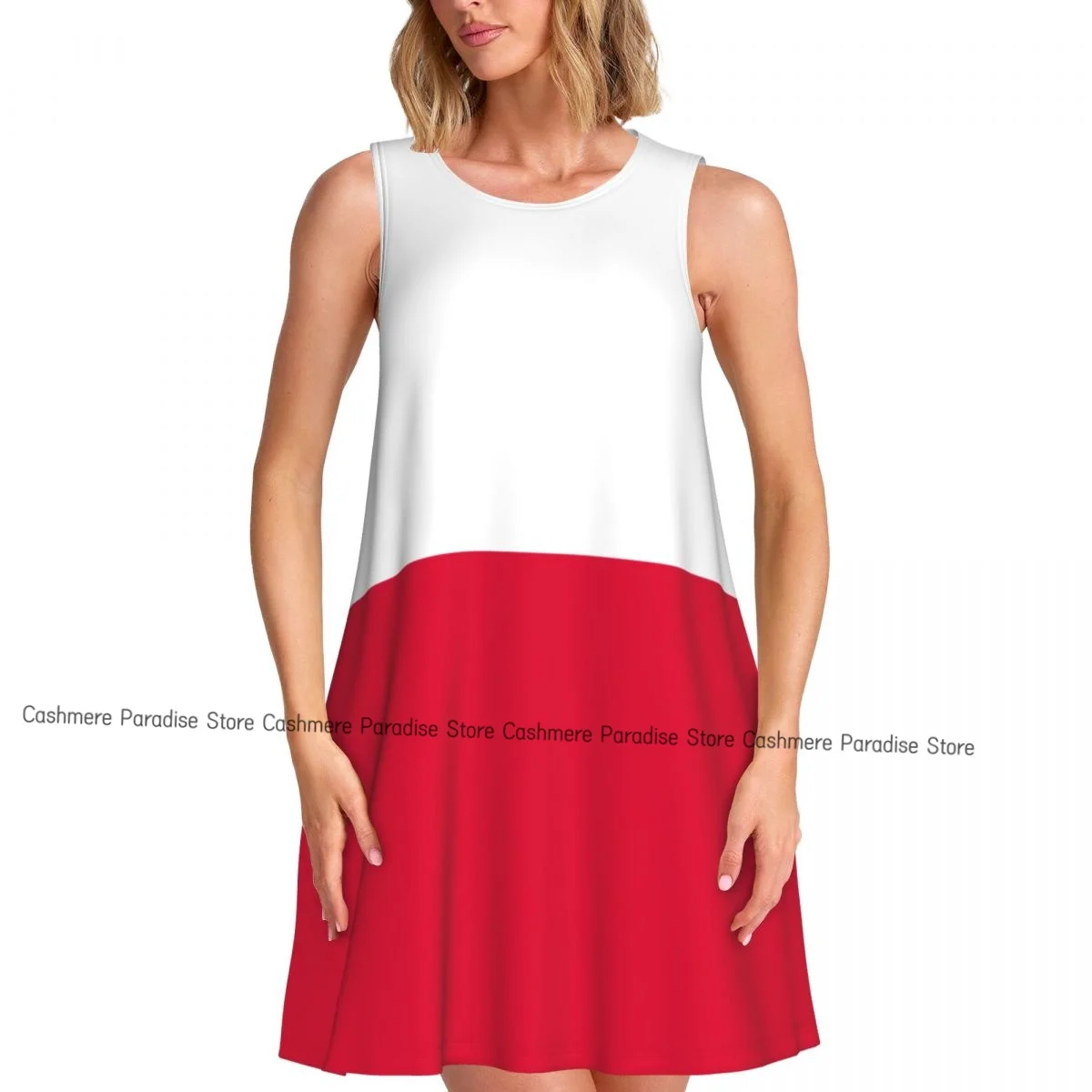 レディースドレス ポーランド国旗 サマーカジュアル Tシャツドレス ビーチカバーアップ タンクドレス