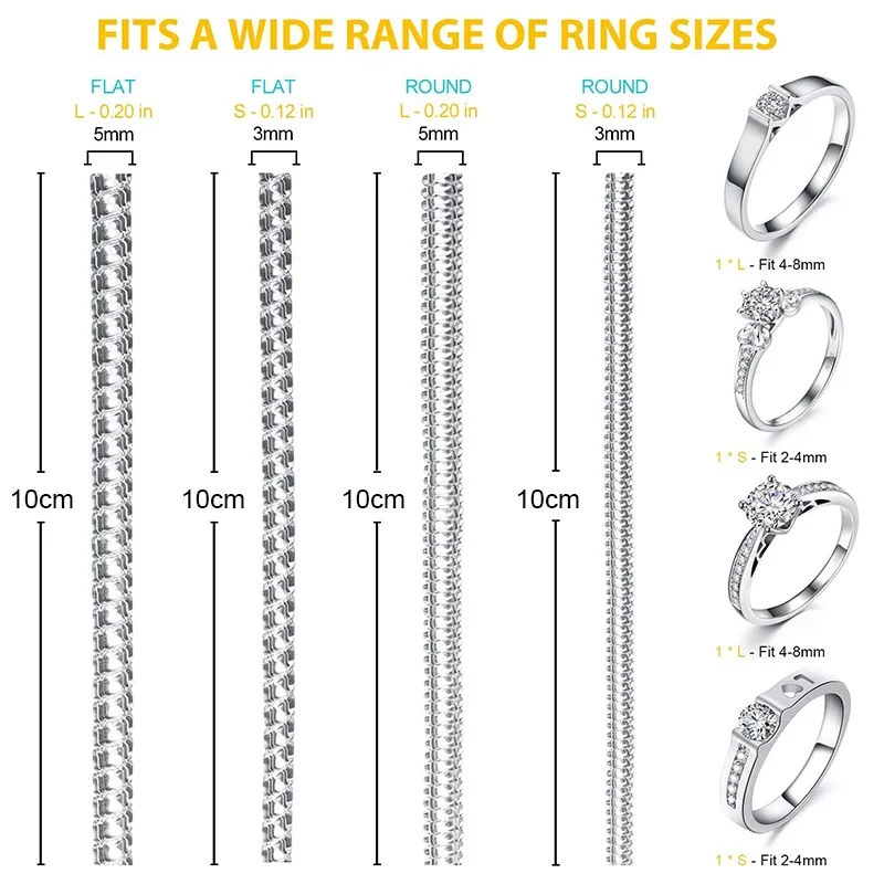 4 buah/set alat pengurang ukuran cincin tak terlihat Spiral cincin berbasis Musim Semi menyesuaikan pengencang transparan alat pengubahan perhiasan penjaga