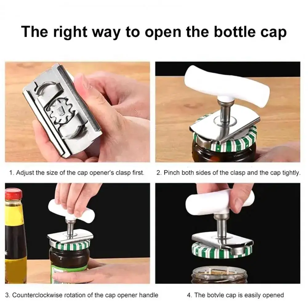 Joint Pain Jar Lid Remover Adjustable Handle Opener for Arthritis Seniors Stainless Steel Jar Opener with Easy Grip