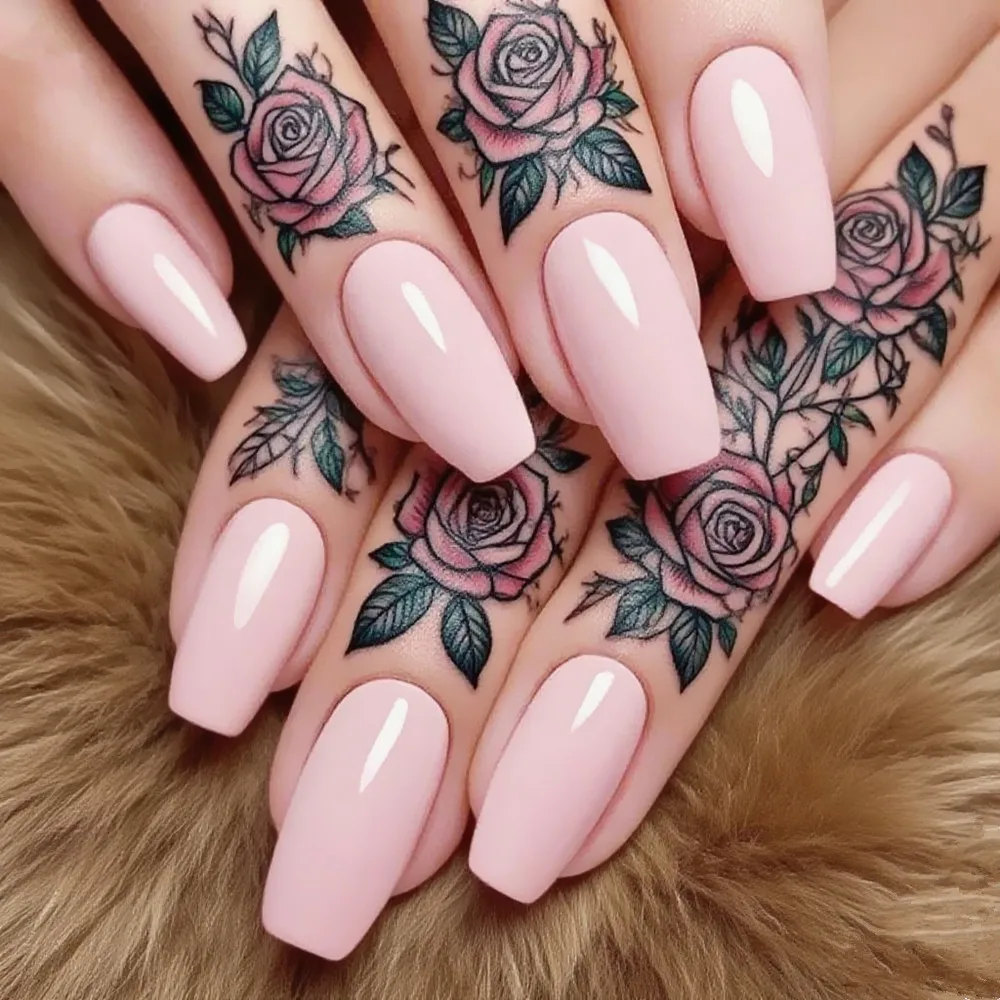 

48Pcs Shiny Light Pink Fake Nails With Glue Acrylic Press On False Nails Short Stiletto Finger Tips For Woman Manicure Tool