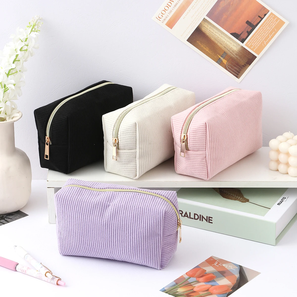 1pc vertical stripe single-layer pencil case, student school supplies storage bag, a must-have for the back-to-school season