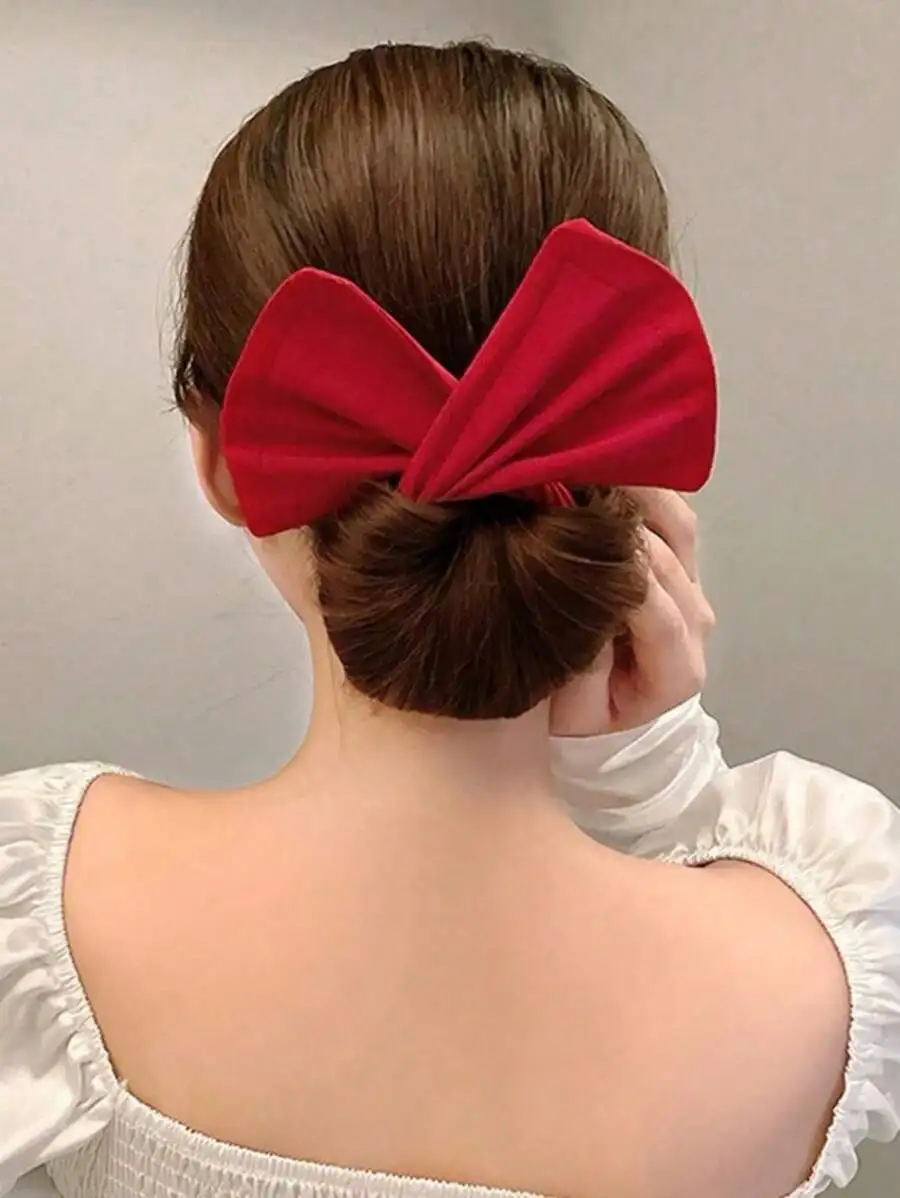 

Red Fabric Bow Hair Clip For Women, Minimalist Hair Accessory For Bun Styling