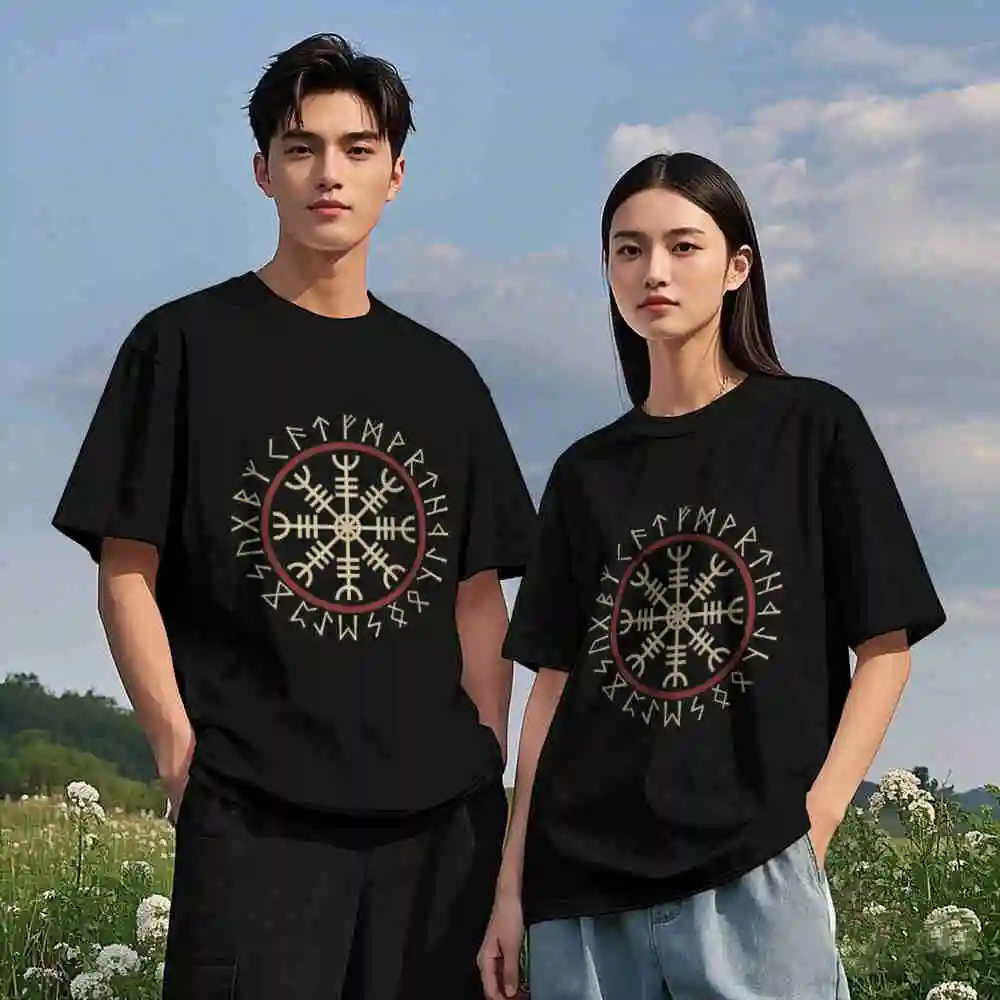 Schildmaiden Expresser Helm Of Awe Nordische Runen Und Wikinger Symbolik Short Sleeve Tee 100% Cotton T-Shirt view 3