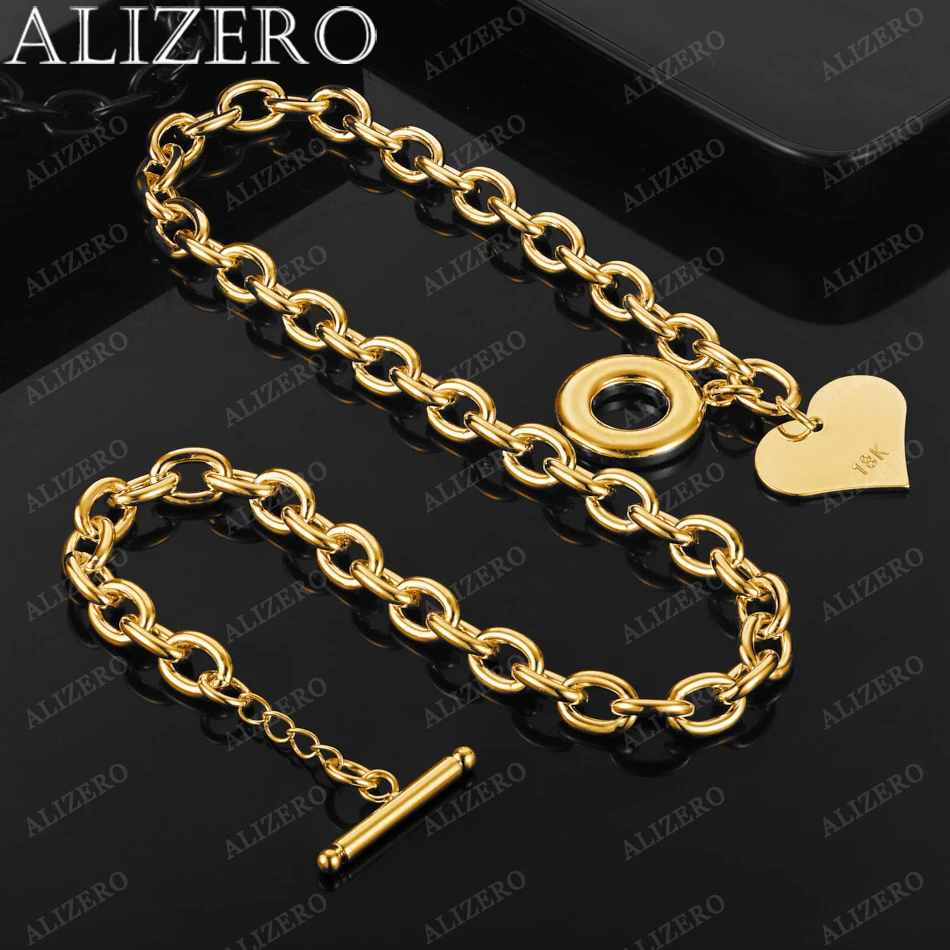 

ALIZERO 18K Gold Necklace 18 Inch Heart Pendant Necklaces For Women Men Fashion Fine Jewelry Gifts Trend Personality Accessories