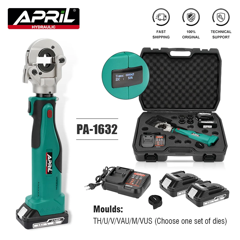 APRIL PA-1632 High Power Hydraulic Mini Battery Powered Pipe Crimping Tool Li-ion Rechargeable Tool Stainless Steel Pipe Crimper