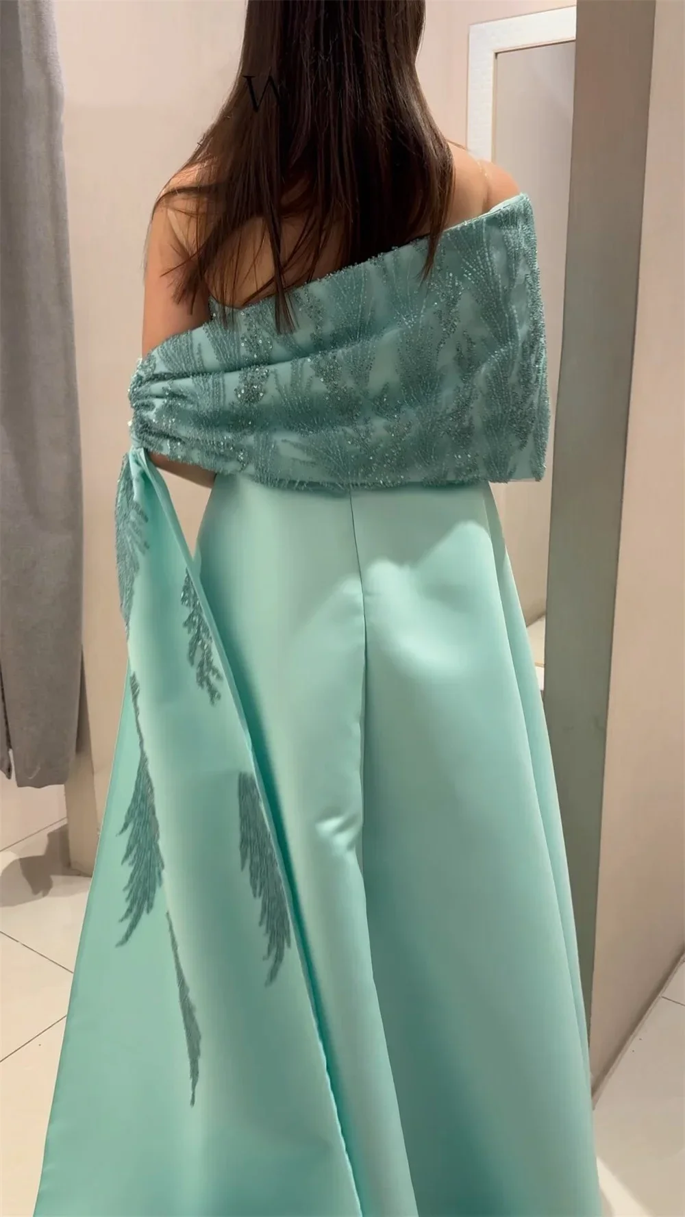 Customized Evening Dress Formal Dearin Off-the-shoulder A-line Floor Length Skirts Sequin Draped Bead Bespoke Occasion Dresses S