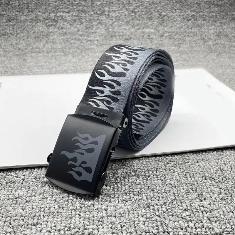 

R1WE Мужской износостойкий ремень для джинсов подростков Поясной ремень в стиле хип-хоп с пламенным узором