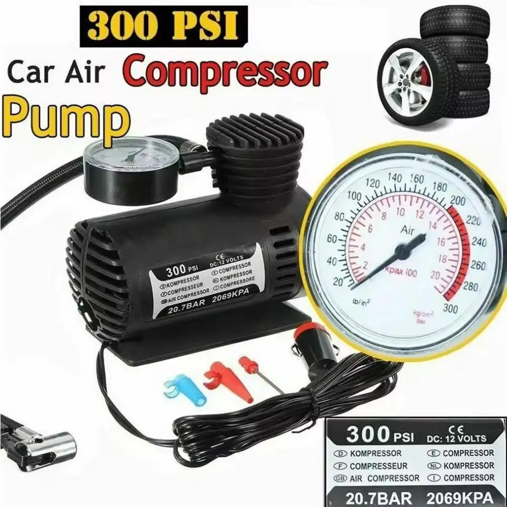 

12V Car 300psi Portable Electric Air Pump Tire Compression Multi-function Lighter Tool Inflator Maintenance Inflator Cigare J7I6