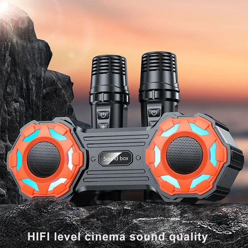 Y03 Deep Bass Bluetooth Speaker with Dual Horns RGB Colorful Aperture Wireless Mic Outdoor Portable HIFI Wireless Karaoke Set