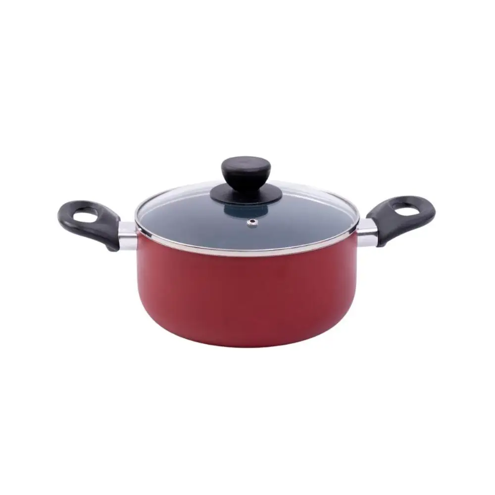 Aluminum non-stick casserole pot with glass lid 20cm-Oikos