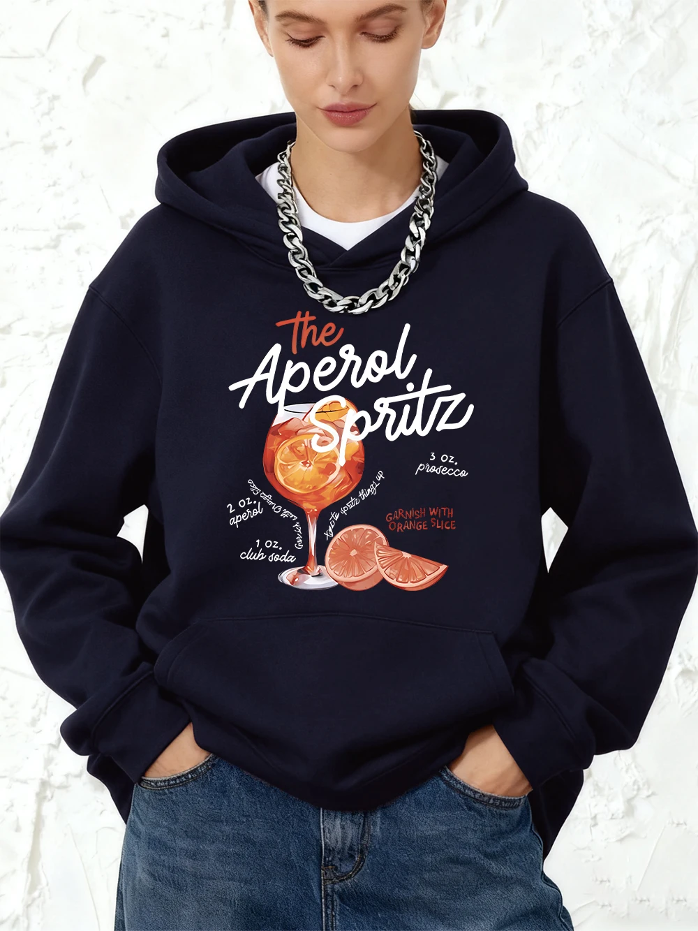 سترة Aperol Spritz الرجعية للكوكتيل مطبوعة بغطاء للرأس من القطن للنساء للركض والجيب سترة رياضية فضفاضة ملابس شتوية من الصوف