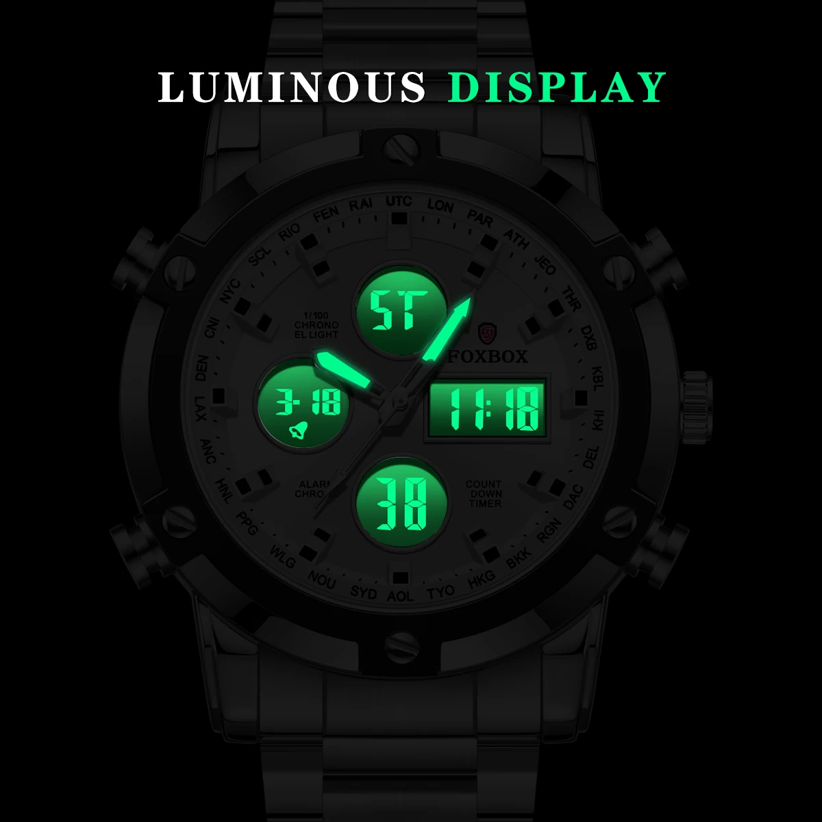 FOXBOX Luxury Men's Watches Fashion Business Sports Watches For Men Waterproof LED Alarm Digital Quartz Wristwatch Reloj Hombre