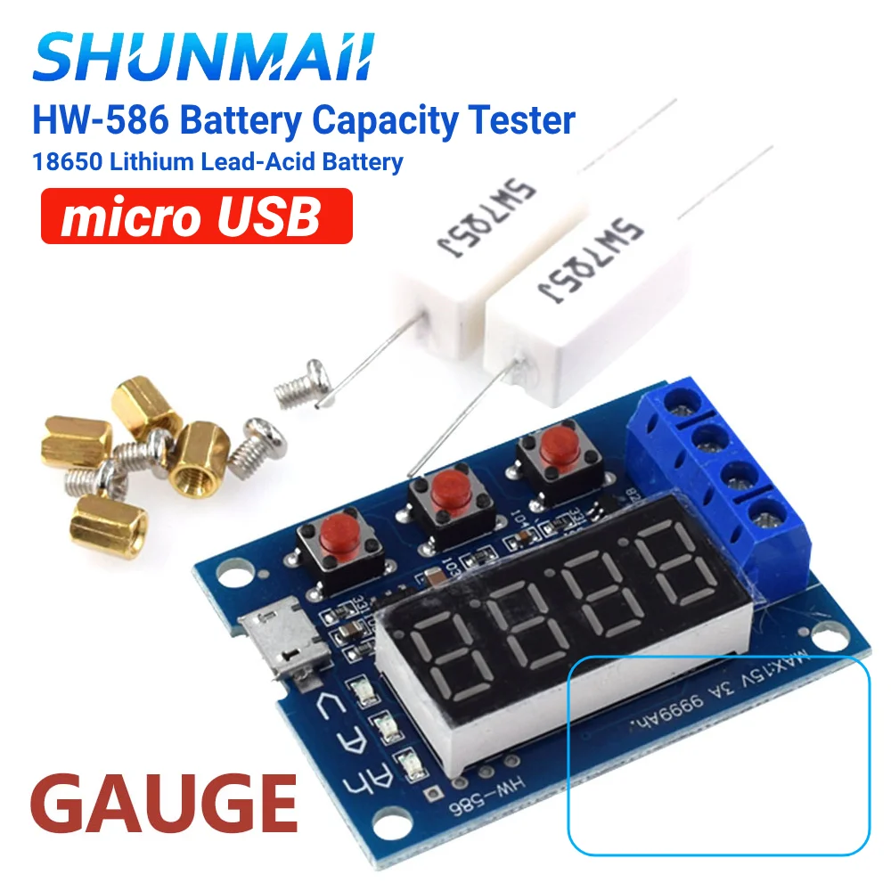 HW-586 Digital Display 18650 Lithium Lead-Acid Battery Capacity Tester Module LED Battery Tester Power Supply Test Meter