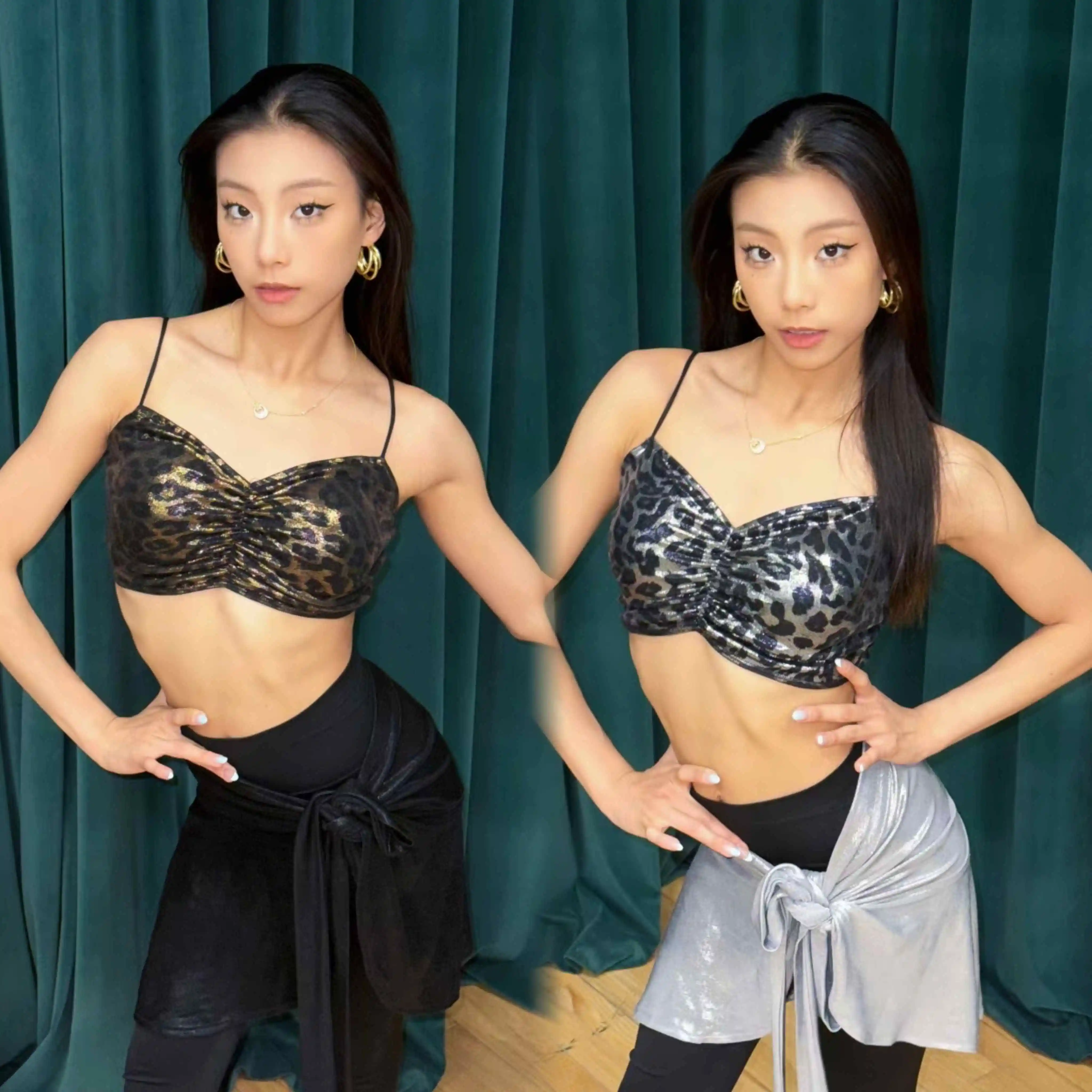 

Latin Dance Clothes Women Gold Silver Leopard Tops Strap Skirt Adult Summer Rumba Samba Dance Training Practice Clothing NV23811