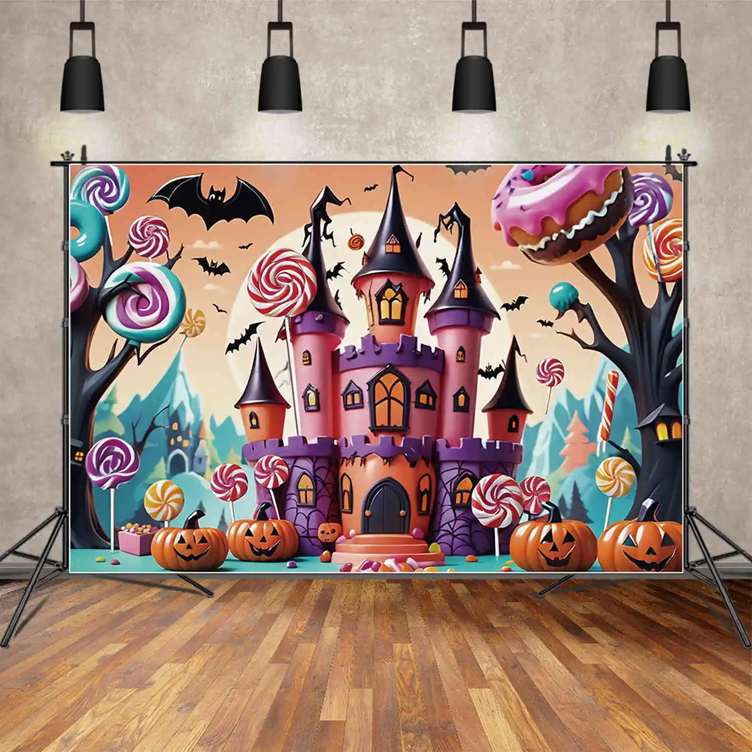 MOON.QG-Contexto de Halloween, Pumpkin Candy Castle Fundo, Estúdio de Fotografia, Festa Infantil, Decoração da Casa, Back Drop Props