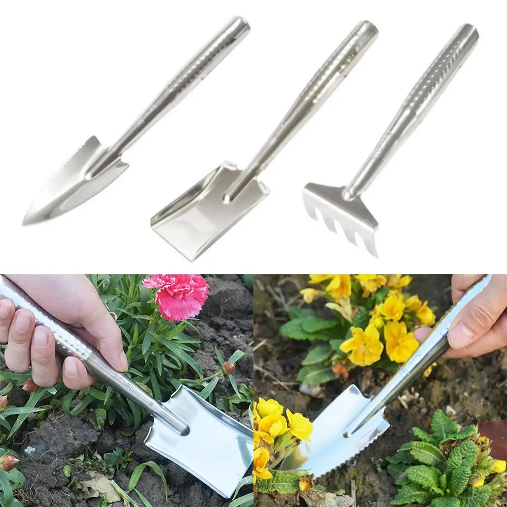 3Pcs Weeding Mini Gardening Tool Set Multifunctional Metal Metal Head Shovel Raise Flowers Rake Garden Shovel Small Shovel Tool