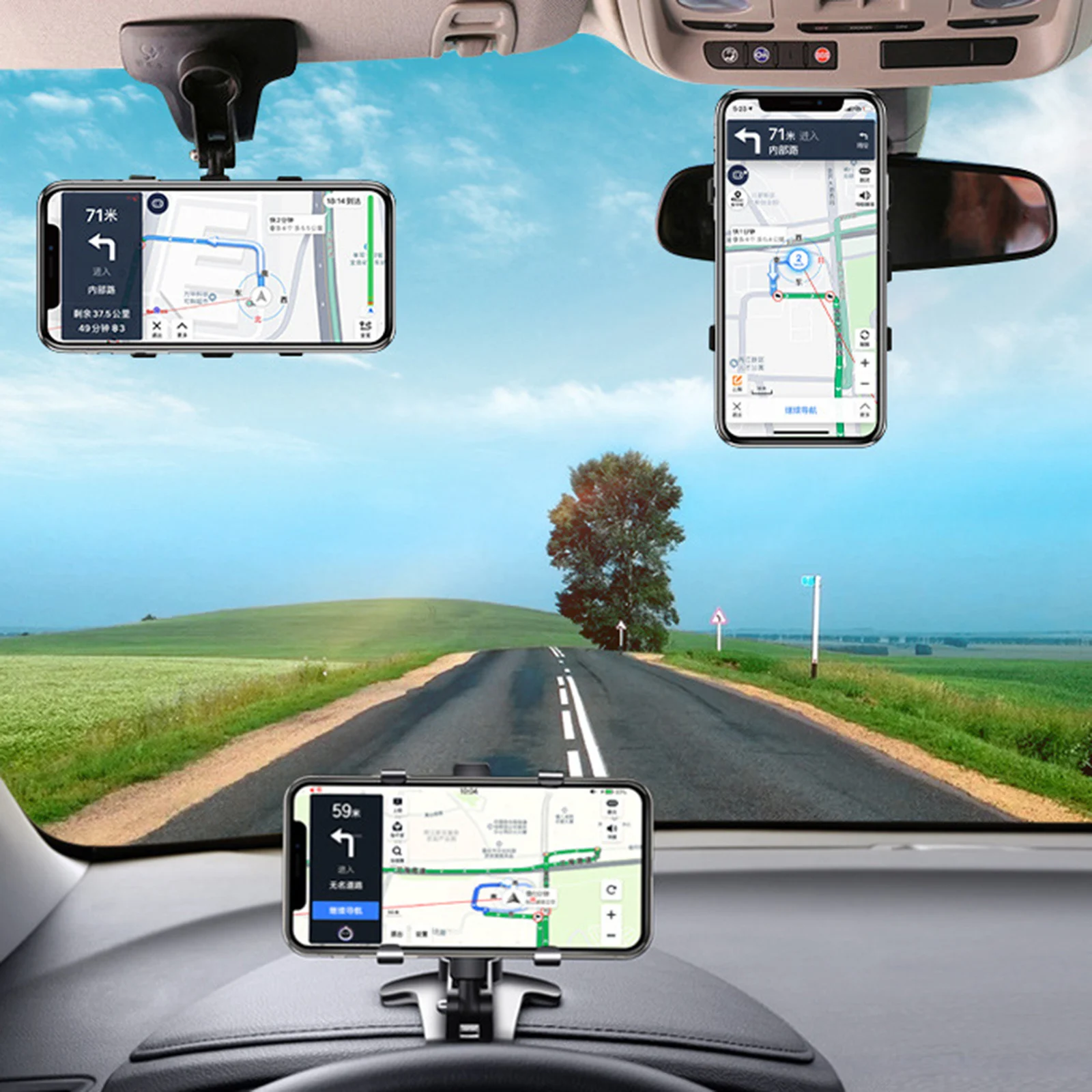 Car Phone Holder Rotated 360° Without Blocking The Sights Suitable For Sun Visor Rearview Mirror Dashboard