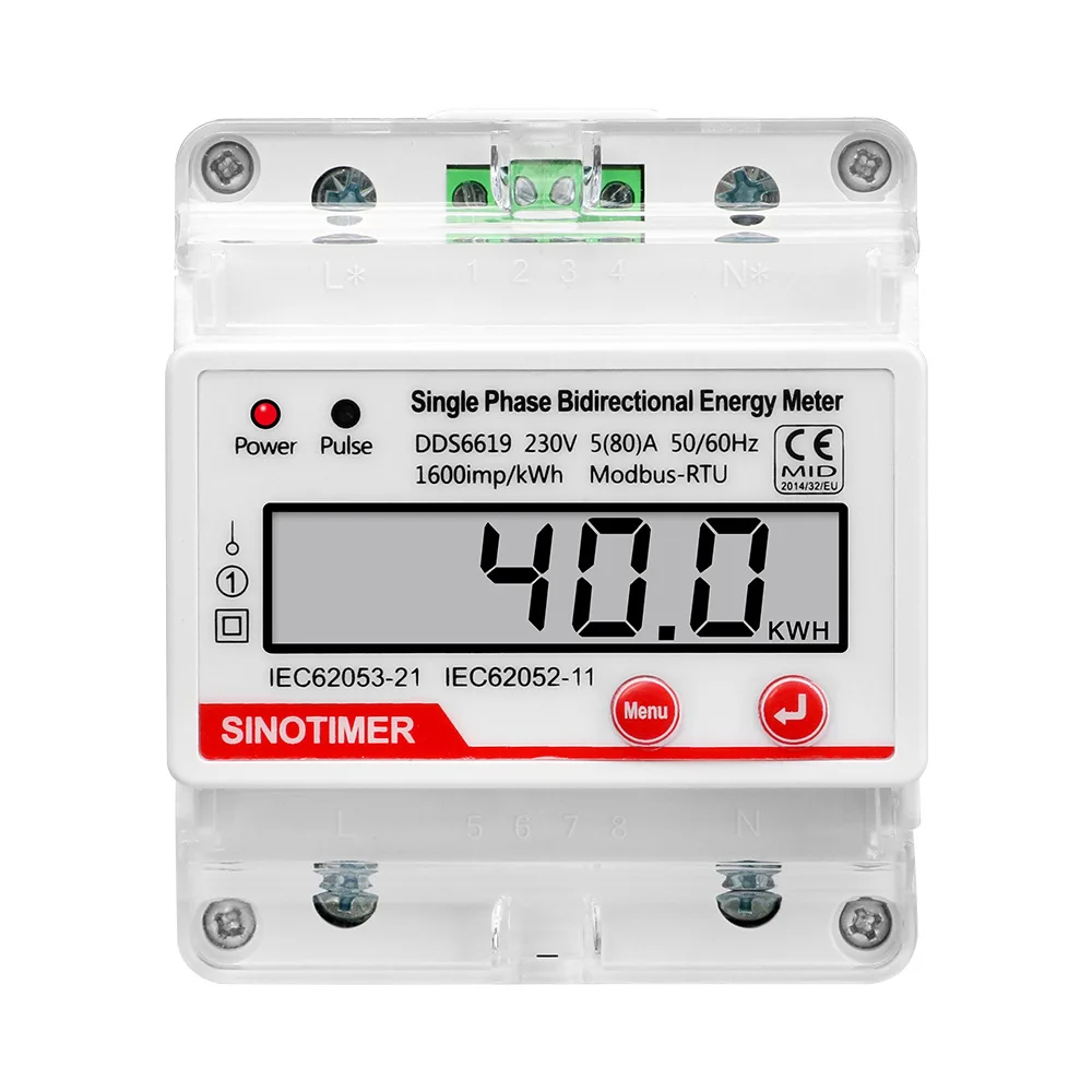 

AC 230V 80A 4P Single Phase Bidirectional Electricity Energy Meter KWH with RS485 Modbus RTU Communication Power Consumption