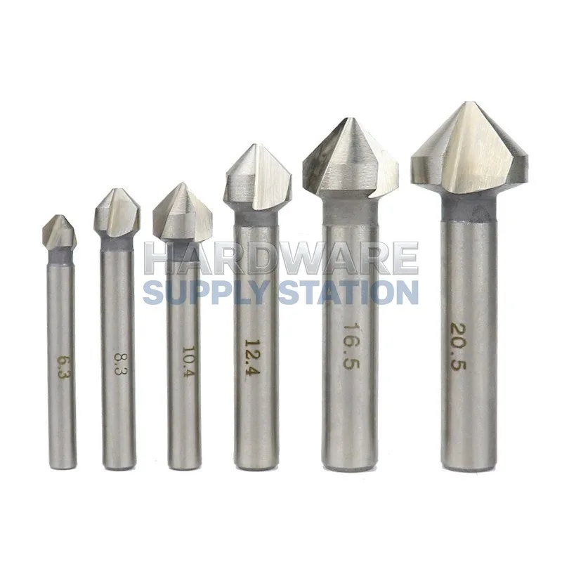 

Инструмент для удаления заусенцев с накатных отверстий, 90 ° Набор конических разверток-сверл для снятия фаски, 3-зубые, 6.3-20.5 мм, 6 шт.