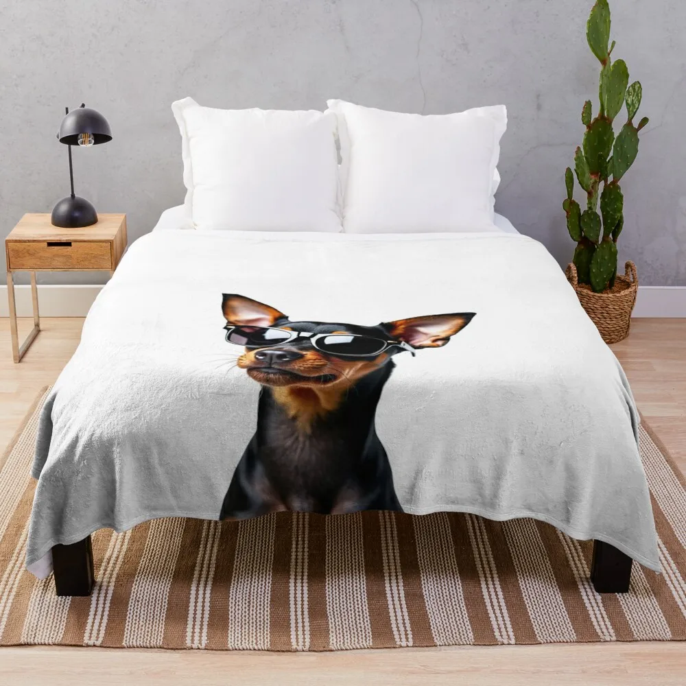 

Funny cool Miniature Pinscher dog wearing sunglasses Throw Blanket Sofa Throw Summer wednesday Soft Beds Blankets