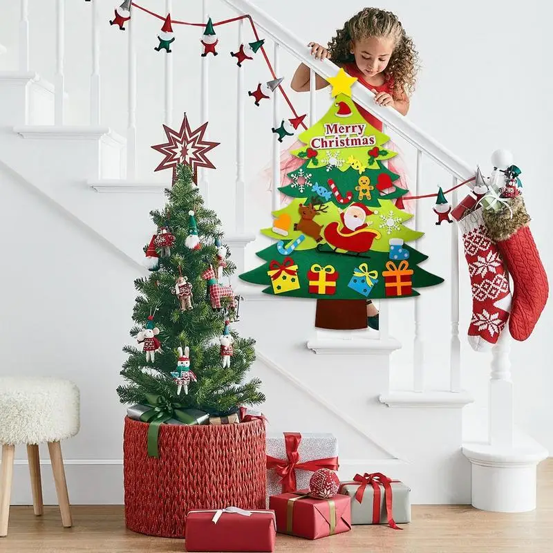 Kinder-Weihnachtsbaum-Set aus Filz, Weihnachtsbaum-Bastelset für Kinder mit 20 abnehmbaren Ornamenten, Filz-Weihnachtsdekorationen für Kinder