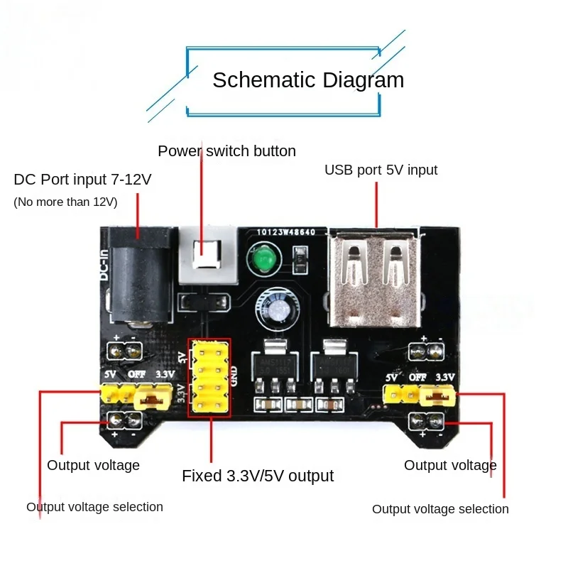 Módulo de alimentação 5V 3.3V fonte adaptador de placa DC MB-102 placa de ensaio DC005 soquete entrada USB