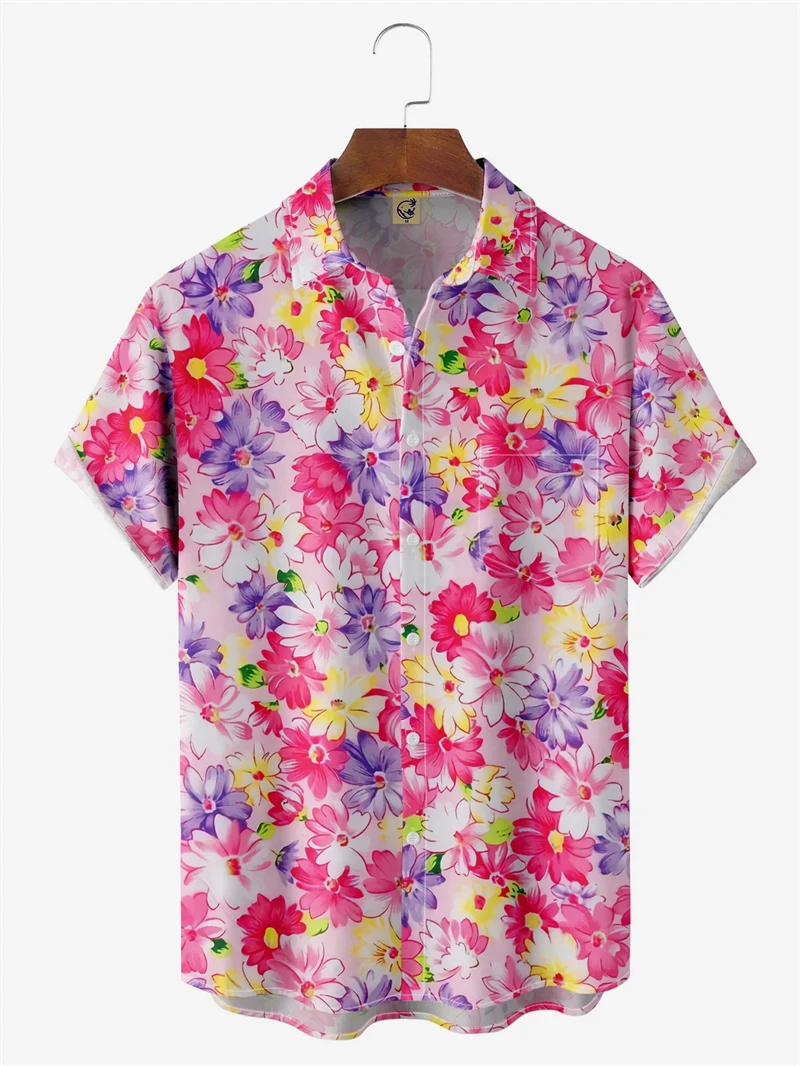 Nieuwe Seaside Hawaiiaanse Stijl Heren Shirt 3D Print Bloemen Shirt Zomer Casual Vrouwen Korte Mouwen Blouse Knop Revers Heren tops