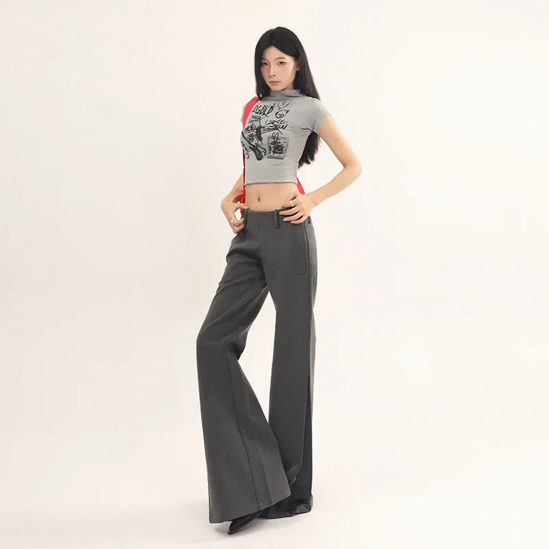 

Solid-colored Hot Girl Low-waisted Flared Pants. New Spring and Summer Casual Loose Simple and Comfortable Suit Pants for Women