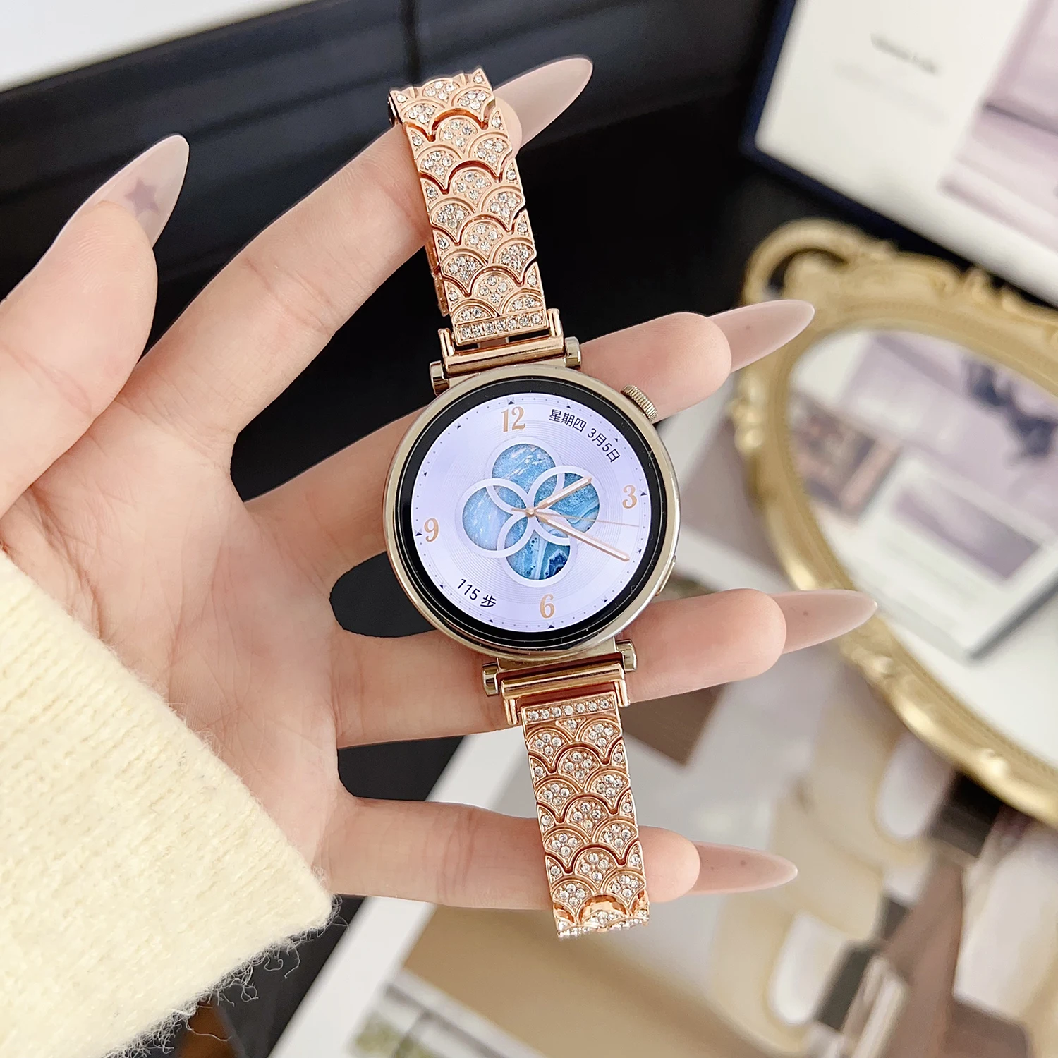 

Универсальный ремешок 18/20/22 мм, роскошный, полностью инкрустированный стразами, с дизайном «рыбья чешуя», для смарт-браслетов Huawei 8/9/10, Fit3/4/4pro, GT4/5/6 41 мм