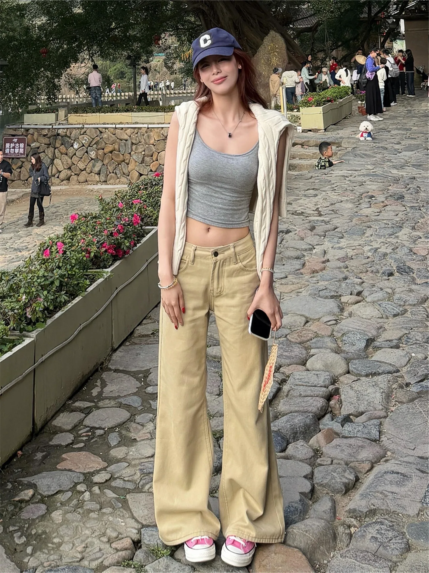 

American Style Street Retro Khaki Low Waist Flared Denim Jeans Women's Spring Summer Loose Drapey Not Legging Spicy Pants