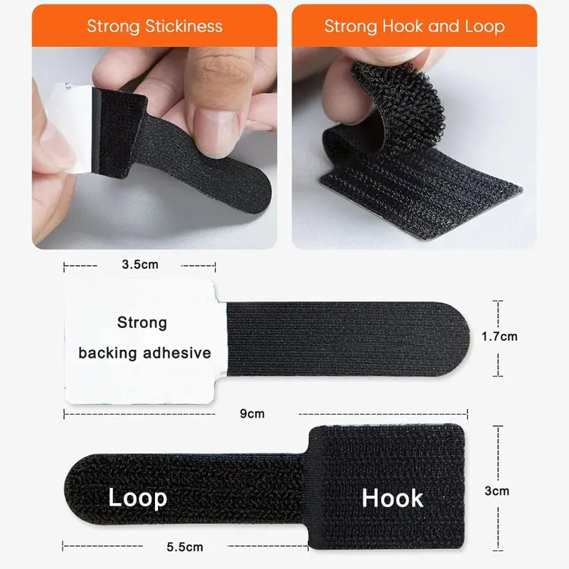 5/10/20Pcs Hook and Loop Cable Ties Strong Self Adhesive Cable Straps Hook Loop Cord Organizer Wire Ties for Office Home Kitchen