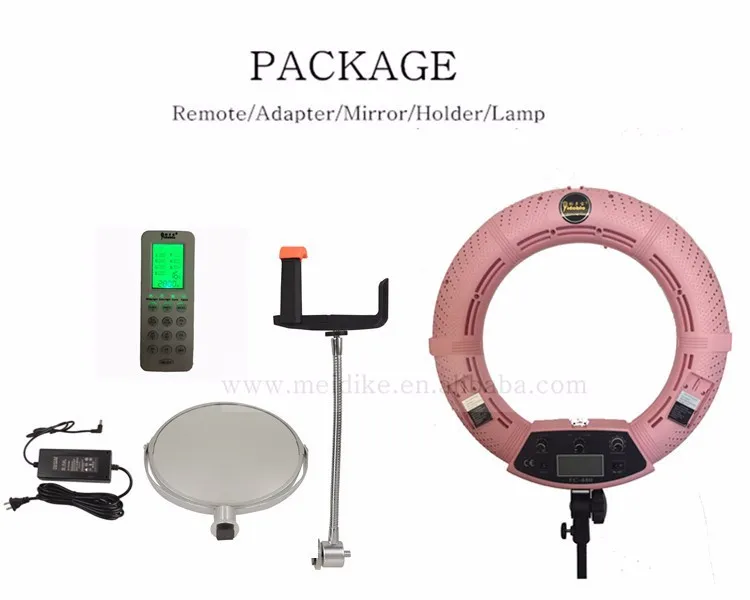 

Yidoblo FC-480 RGBW smd led ring light kit with tripod, mirror, phone holder, remote,bag 95RA+ battery powered