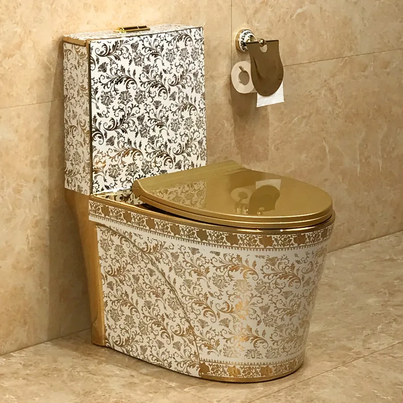 Gold pattern toilet color toilet water-saving toilet KTV place electroplating gold toilet export quality