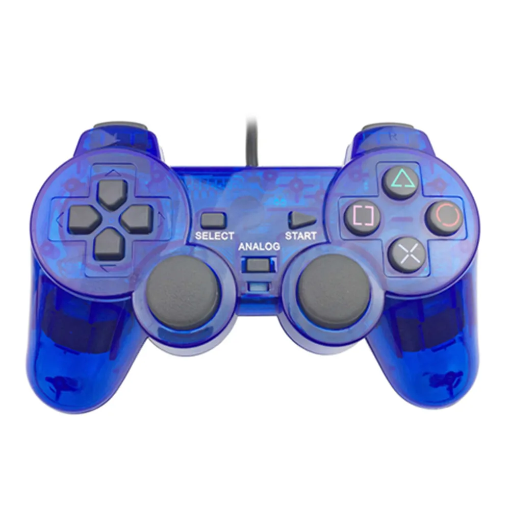 Transparent Blue Color For PS2 Wired Controller With Dual vibration