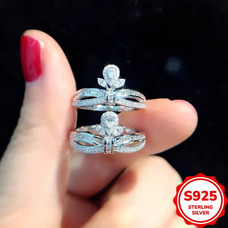 

Fashionable and Classic Genuine S925 Silver Bow Ladies Wedding Ring with Elegant Personality