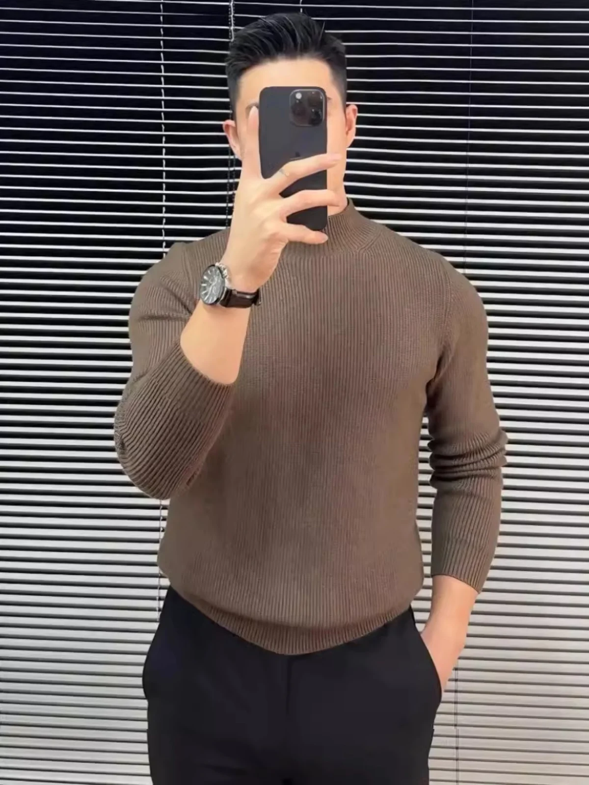 

Faionable Urban Long Sve f High Ne Knitted Sweater for Young Men Winter New Sle Youthful Vitali Color Top