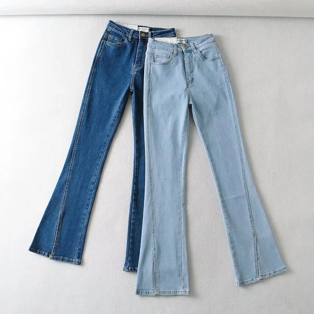 Withered High Street Forking Flare jeans Women England Fashion Skinny High Waist Retro Jeans Casual Jeans Women