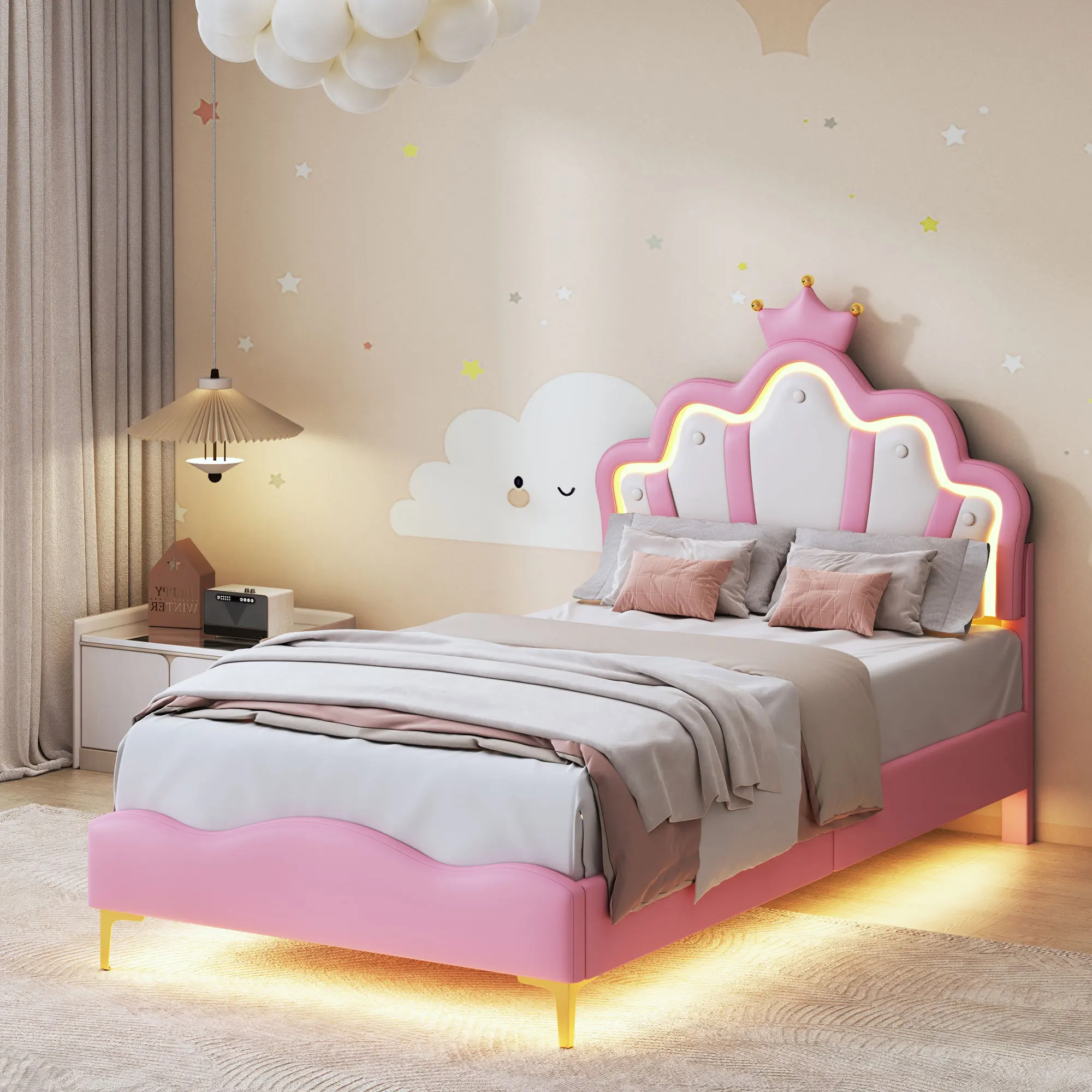 Anajqaqia 90×200 cm Kinderen eenpersoonsbed. Gestoffeerd bed met lattenbodem, diverse soorten bedframes, zonder matras