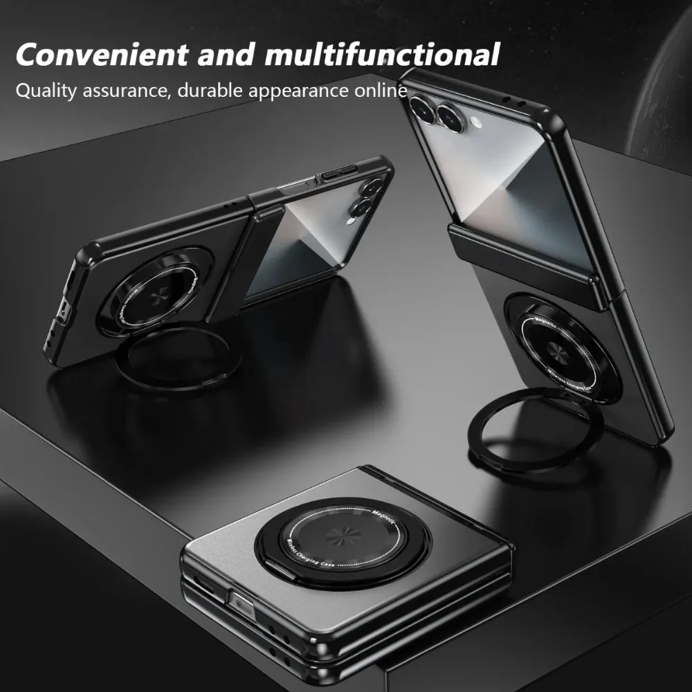 360° Rotating Ring Stand Magnetic Hinge Protective Case For Samsung Galaxy Z Flip 8 7 FE 6 5 4 With Screen Film Shockproof Cover