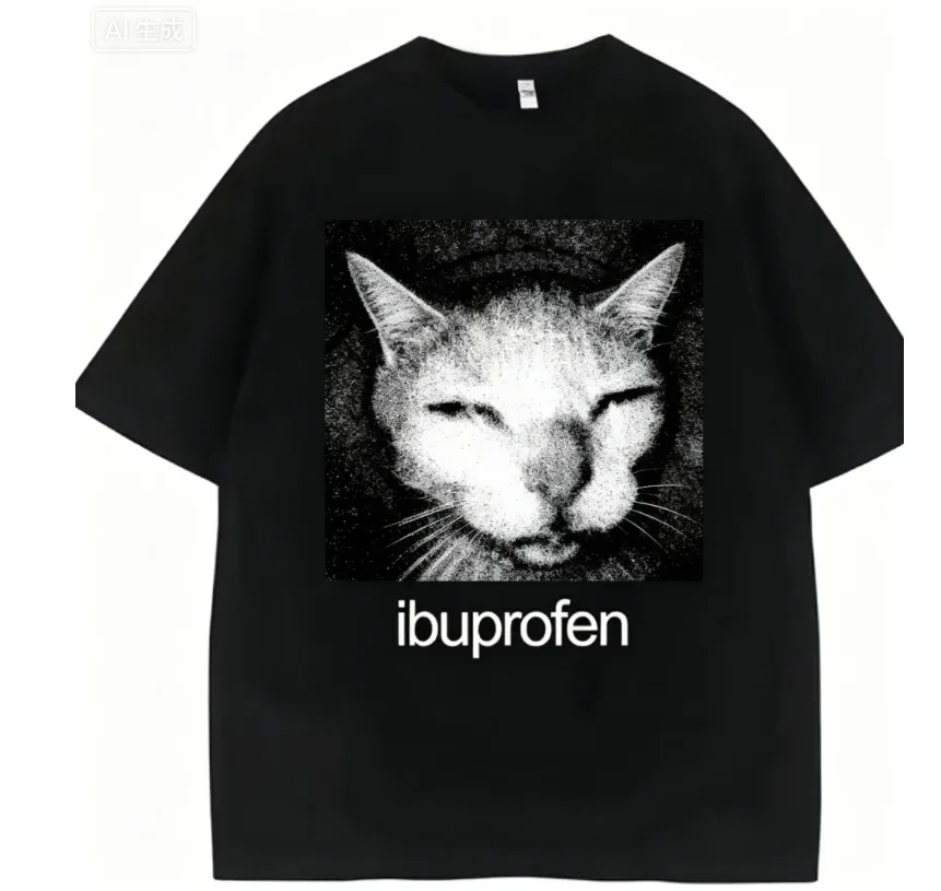 2026 Vintage Funny Ibuprofen Cat Meme Graphic T Shirt  Women Humor Fashion T Shirts Oversized Casual Streetwear T-shirts