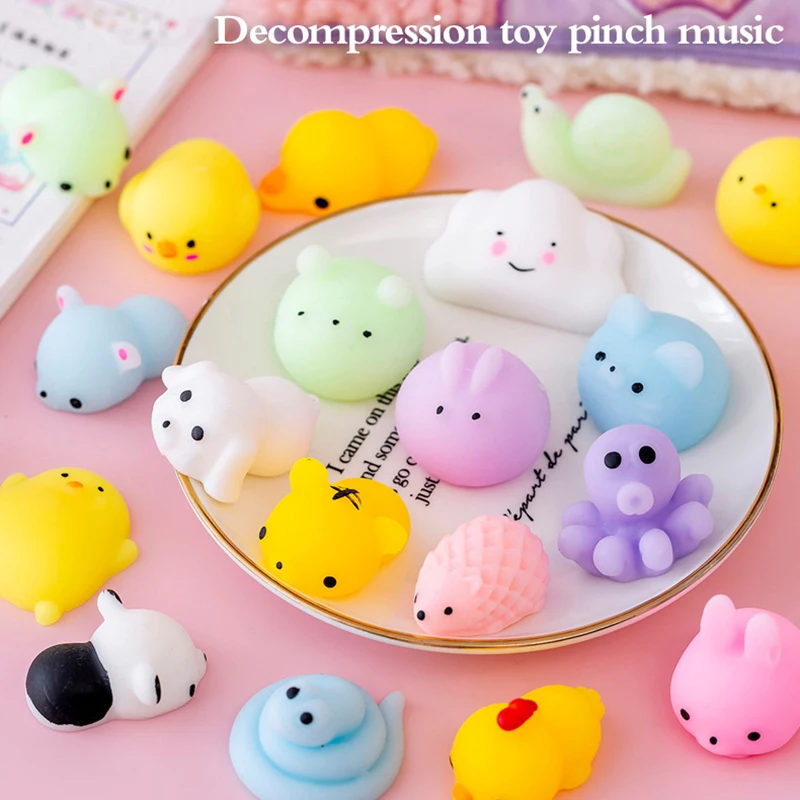 10pcs/bag Kawaii Animal Soft Mochi Pinch Decompression Stress Relief Venting Toys Cute Doughnut Squeeze Sensory Toys Kids Gifts