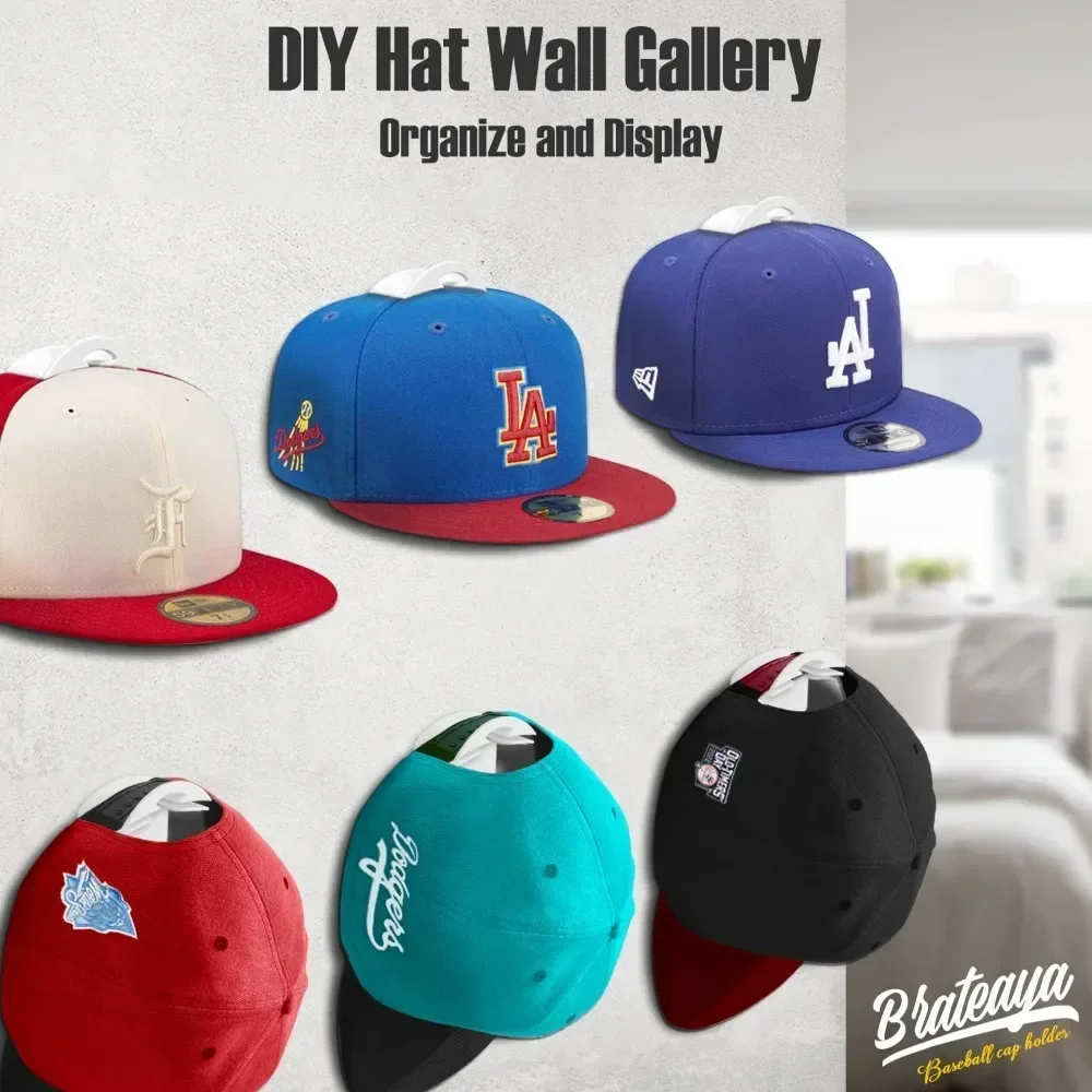 8pcs Hat Hooks for Baseball Caps Adhesive Racks for Hanging Hats Simple No Drilling Ball Cap Holders Organizer Wall Hanger