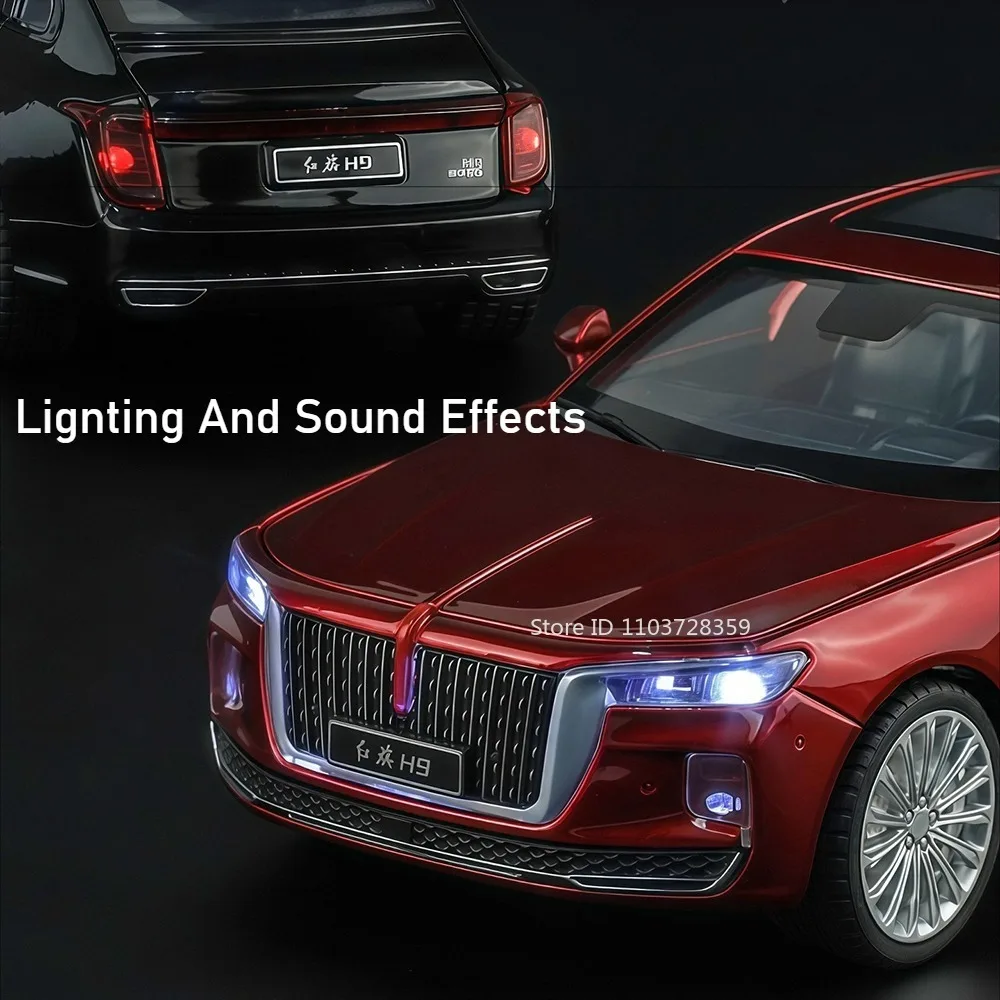 1:32 HongQi H9 M4 Simulazione Modelli di auto giocattolo Porte pressofuse in lega aperte Tirare indietro Interni squisiti Suono Luce per i regali dei bambini