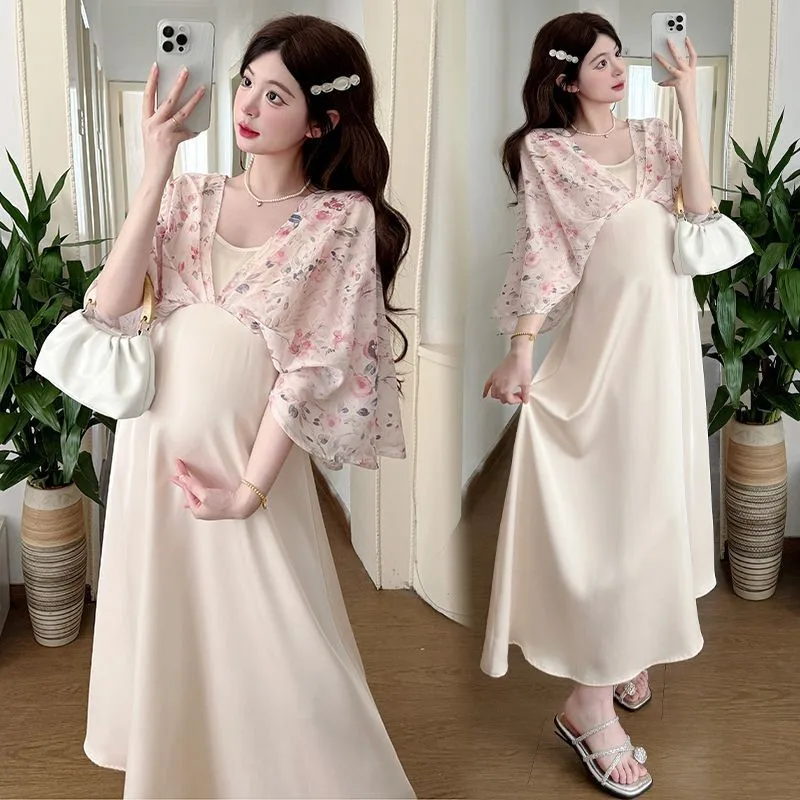

2025 New Arrival Pregnant Women's Summer Round Neck Dress New Pregnant Women's Dress Maternity Printed Outerwear Dress LI258