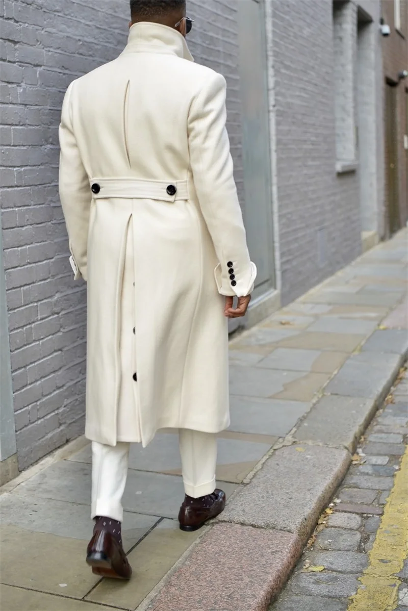 Traje de cachemir blanco para hombre, abrigo largo hecho a medida Formal de lana, doble pecho, chaqueta gruesa y cálida para negocios